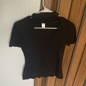 Black Scalloped Neckline Shirt